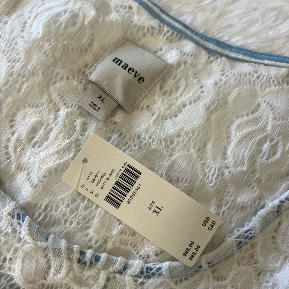 Anthropologie Maeve White Lace Peplum Crop Top with Light Blue Underlay - Picture 6 of 15
